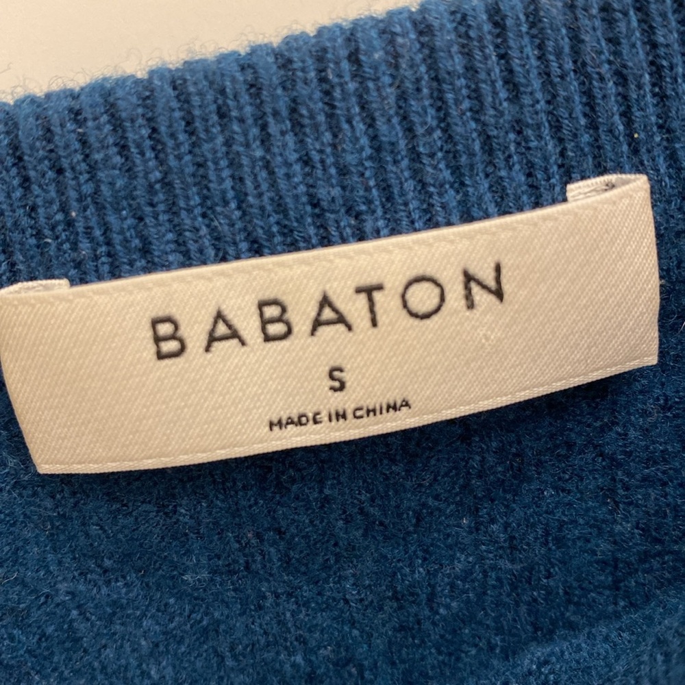 💥 Babaton Wool Blend Ribbed Longsleeve Crop Sweater – Deep Teal / Petrol Blue - Picture 2 of 3